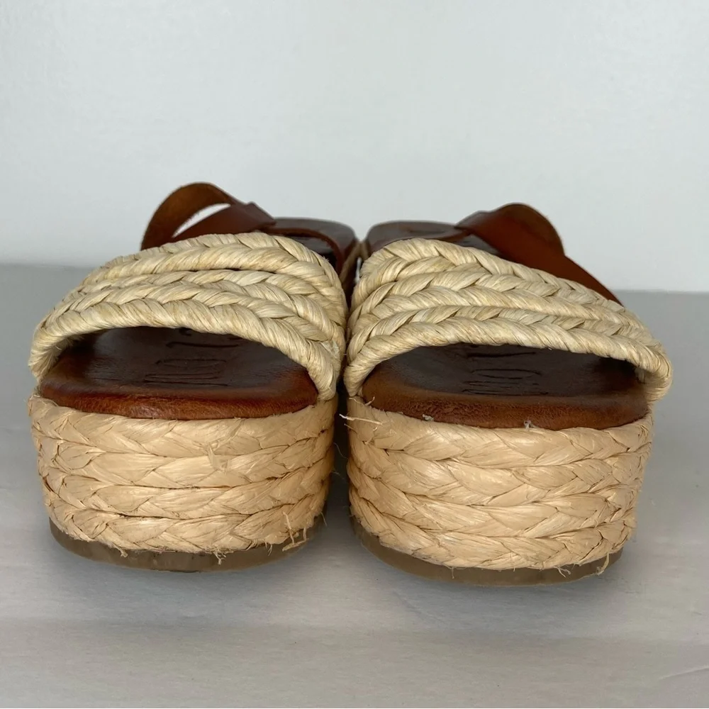 Musse and Cloud Tino Sandals Size 5.5 Espadrille‎ Ankle Strap Cognac & Beige